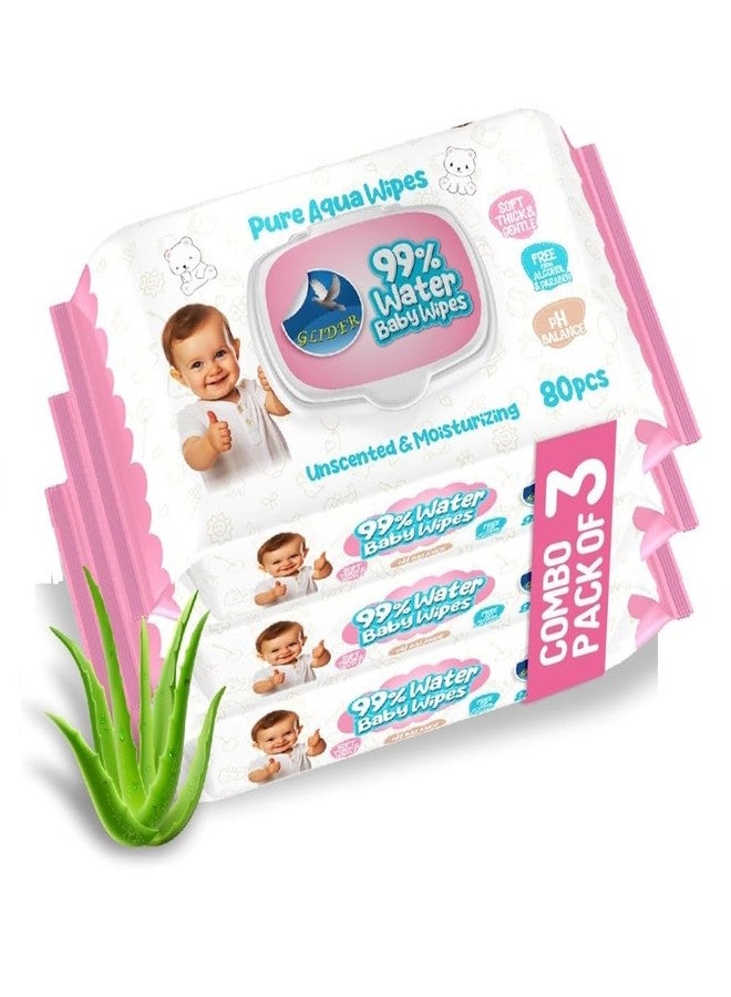 Glider Natural Care 99% Water-Based Wipes with Aloe Vera & Vitamins - Ultra Soft & Gentle for Babies & Sensitive Skin (Pack of 3 - 240 Wipes) - Image 1