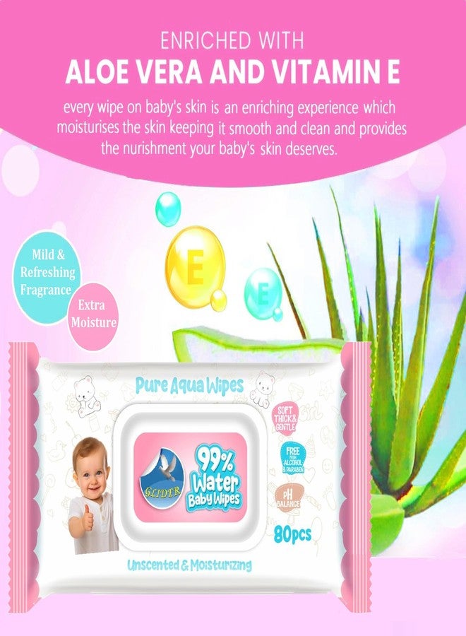 Glider Natural Care 99% Water-Based Wipes with Aloe Vera & Vitamins - Ultra Soft & Gentle for Babies & Sensitive Skin (Pack of 3 - 240 Wipes) - Image 2