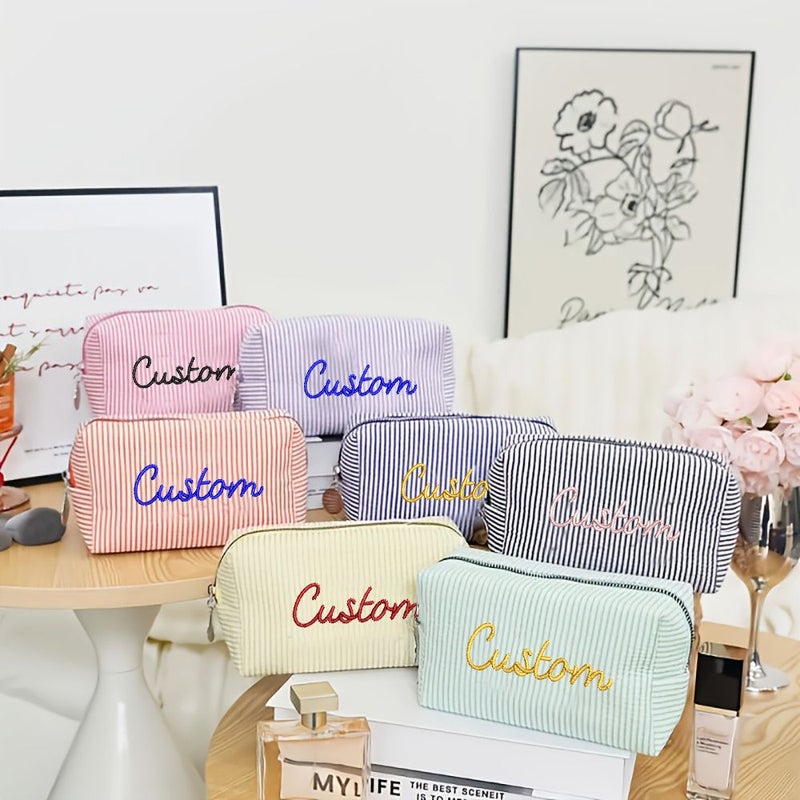 Embroidery Black Custom Makeup Bag Bridesmaid Travel Toiletry Case Gift - Image 2