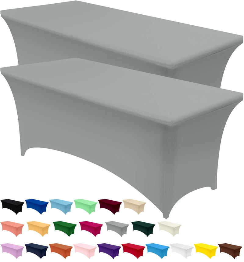 Utopia Kitchen Spandex Tablecloth 2 Pack 6FT Grey Tight Fitted Washable and Wrinkle Resistant Stretch Table Cloth Rectangle Cover for Trade Show Weddings Parties 72Lx30Wx30H Inch