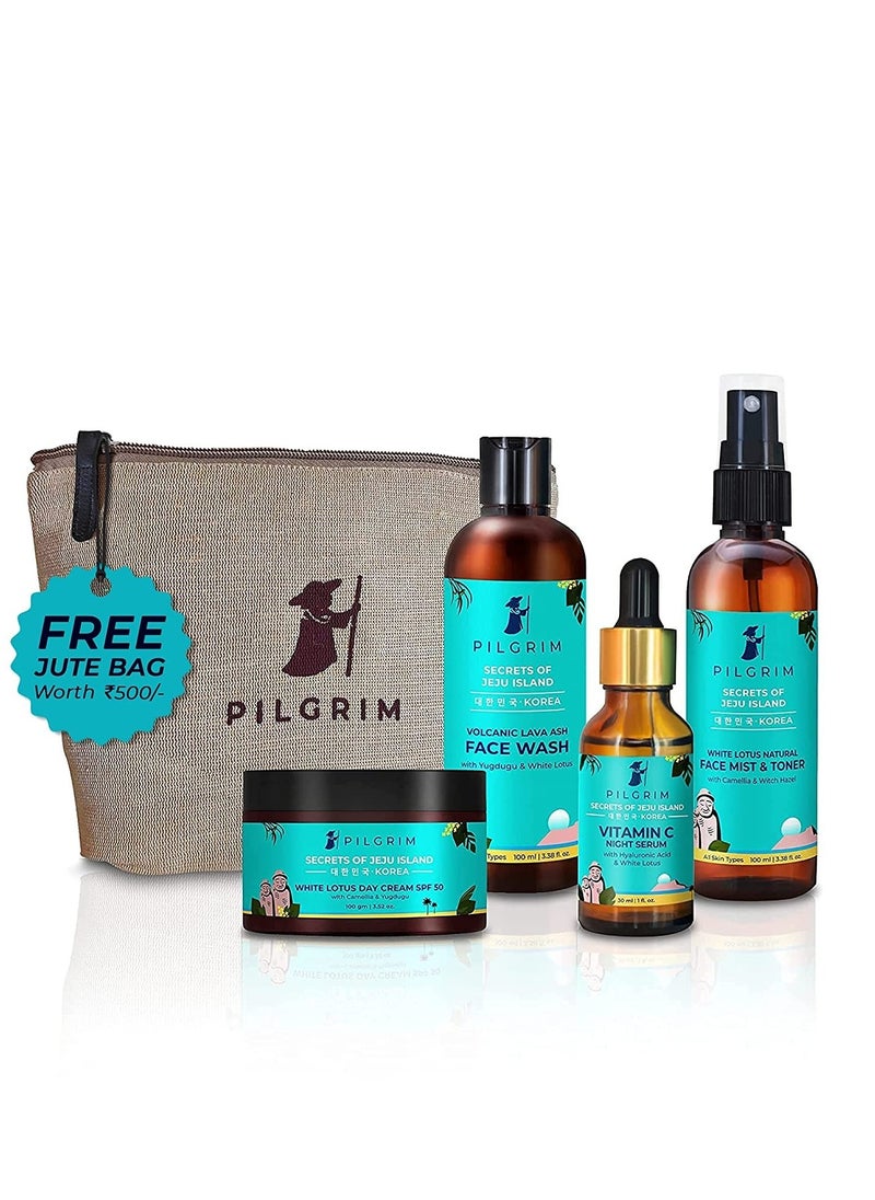 Pilgrim Korean Beauty Flawless Skin Face Care Kit With Vitamin C Night Serum & Jute Kit Bag | Daily Face Wash 100 Ml, Refreshing Face Mist & Toner 100 Ml, Brightening Day Cream Spf50 100 Gm - pzsku/Z1F53C36AC5804C95F684Z/45/_/1727347337/16ec2171-2500-483f-97e8-dc105cadf0e0