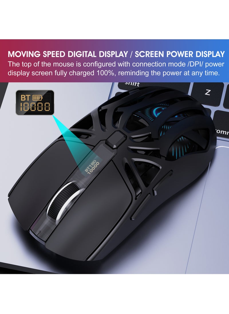 HXSJ Wireless Gaming Mouse, Lightweight 10000 DPI Digital Screen Programmable Silent Tri-Mode Bluetooth/2.4G/USB-C Wired Ergonomic Gamer Mouse with Side Buttons for PC Laptop Computer Mac Gift,RGB Light  - Image 5