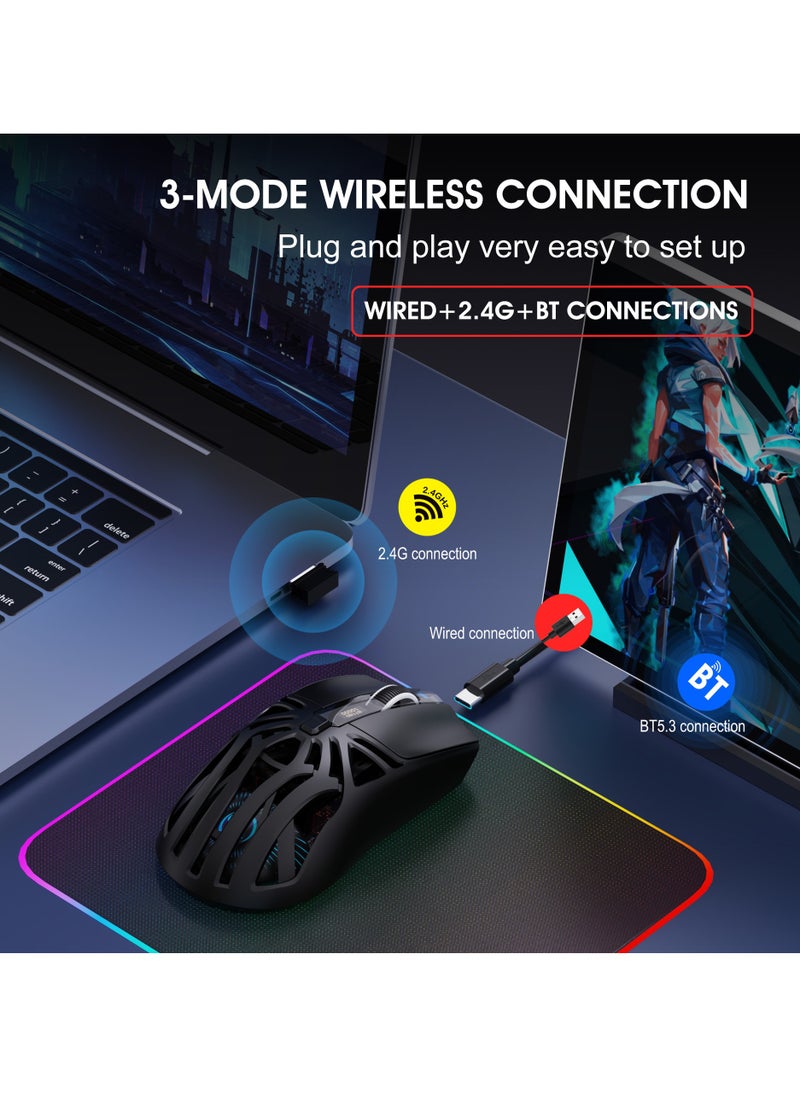 HXSJ Wireless Gaming Mouse, Lightweight 10000 DPI Digital Screen Programmable Silent Tri-Mode Bluetooth/2.4G/USB-C Wired Ergonomic Gamer Mouse with Side Buttons for PC Laptop Computer Mac Gift,RGB Light  - Image 2