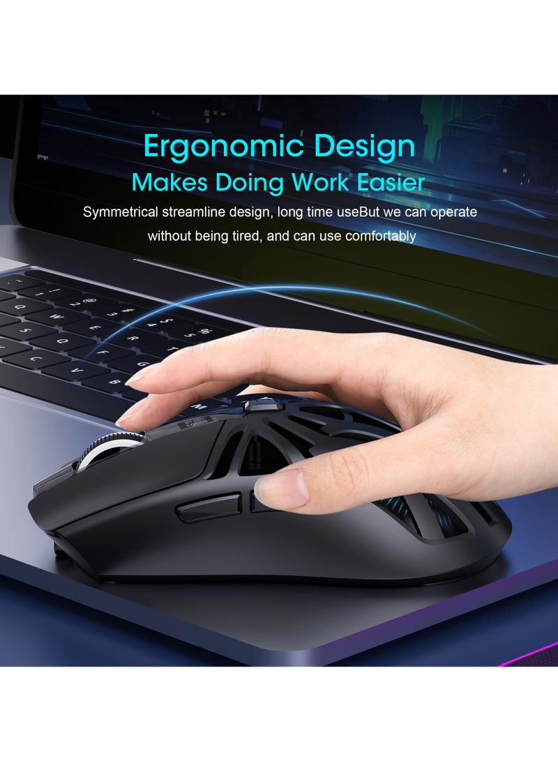 Wireless Gaming Mouse, Lightweight 10000 DPI Digital Screen Programmable Silent Tri-Mode Bluetooth/2.4G/USB-C Wired Ergonomic Gamer Mouse with Side Buttons for PC Laptop Computer Mac Gift,RGB Light