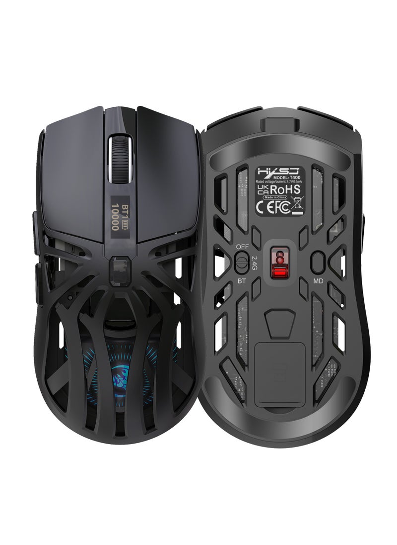 HXSJ Wireless Gaming Mouse, Lightweight 10000 DPI Digital Screen Programmable Silent Tri-Mode Bluetooth/2.4G/USB-C Wired Ergonomic Gamer Mouse with Side Buttons for PC Laptop Computer Mac Gift,RGB Light  - Image 1