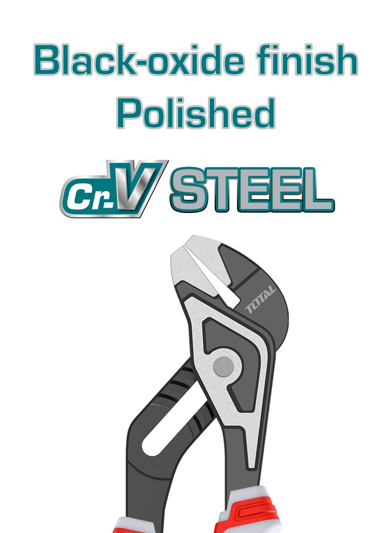 TOTAL 10-Inch Pump Pliers, Black-Oxide Polish Finish, Cr-V Steel Construction, TPR Tri-Color Handle, 50mm Max Clamp, 250mm Length - Image 5