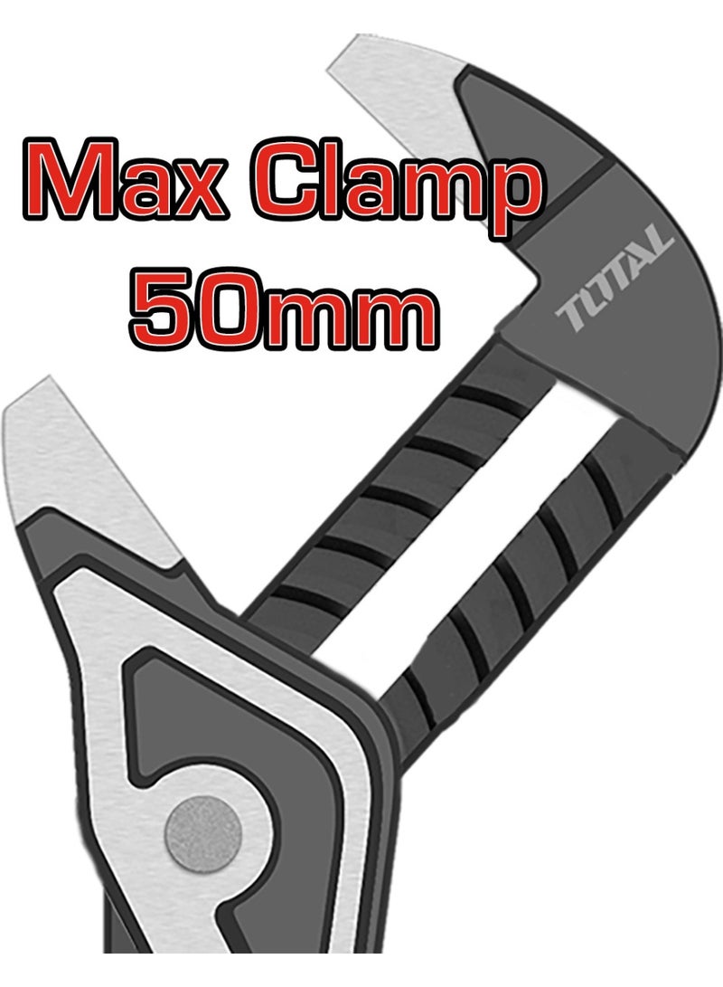 TOTAL 10-Inch Pump Pliers, Black-Oxide Polish Finish, Cr-V Steel Construction, TPR Tri-Color Handle, 50mm Max Clamp, 250mm Length - Image 4