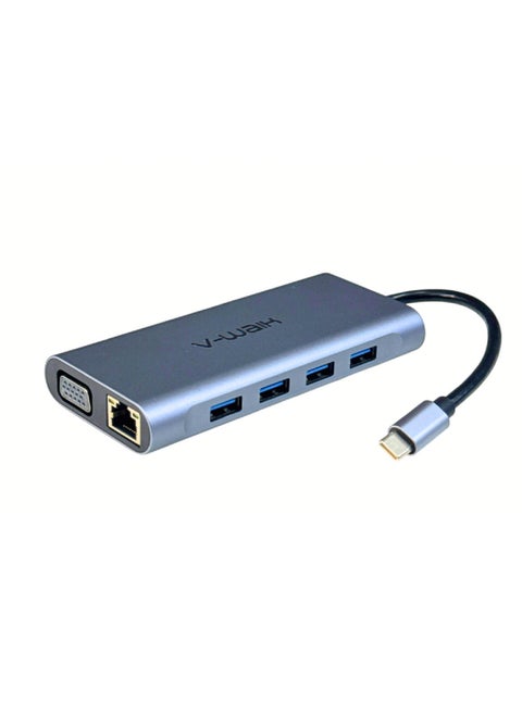 11 in 1 USB C Type HUB, USB C Adapter 11 in 1 Dongle with 4K HDMI, VGA, Type C PD, USB 3.0, RJ45 Ethernet, SD/TF Card Reader, 3.5 mm AUX, Docking Station