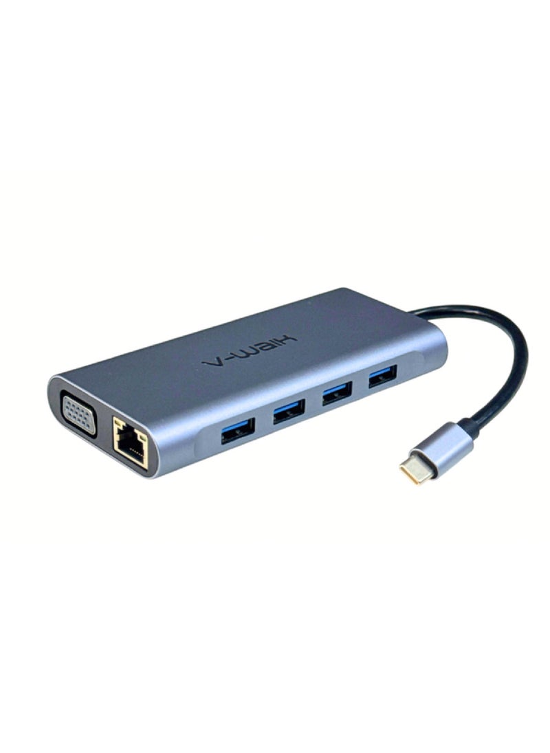 V-Walk 11 in 1 USB C Type HUB, USB C Adapter 11 in 1 Dongle with 4K HDMI, VGA, Type C PD, USB 3.0, RJ45 Ethernet, SD/TF Card Reader, 3.5 mm AUX, Docking Station  - Image 1