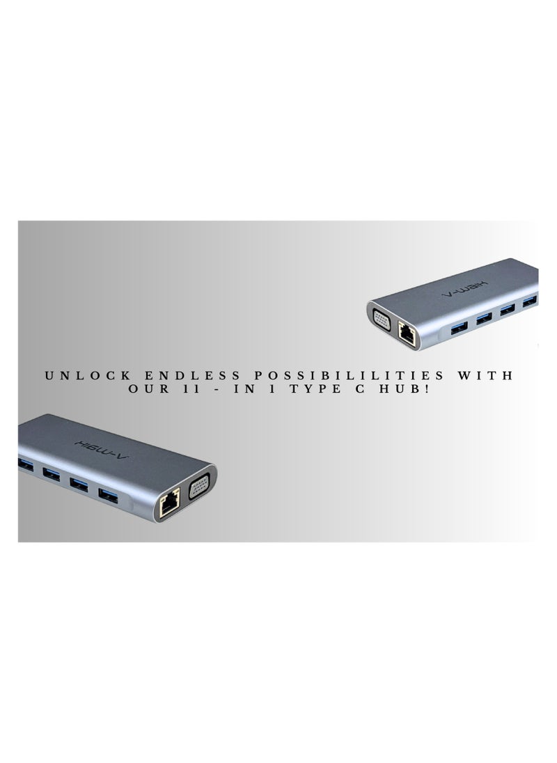 V-Walk 11 in 1 USB C Type HUB, USB C Adapter 11 in 1 Dongle with 4K HDMI, VGA, Type C PD, USB 3.0, RJ45 Ethernet, SD/TF Card Reader, 3.5 mm AUX, Docking Station  - Image 4