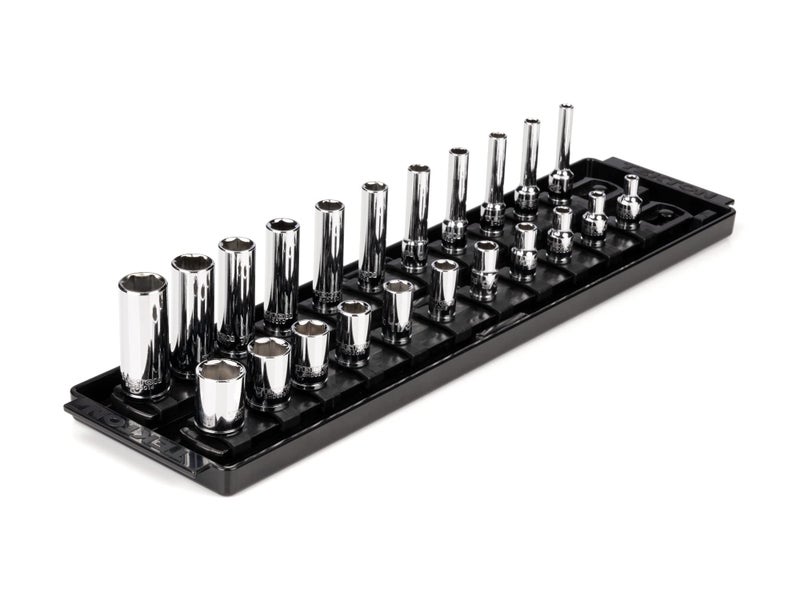 TEKTON 14 Inch Drive 6Point Socket Set with Rails and Tray 22Piece 532916 in SHD90210