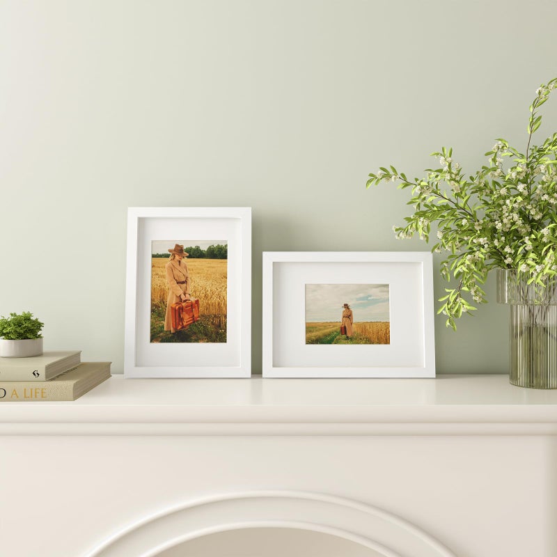 Egofine A4 Picture Frames Set of 4  Made of Solid Wood Covered by Plexiglass 5x7 and 6x8 with Mat or A4 whitout Mat  for Table Top Display and Wall Mounting Photo Frame White - Image 5