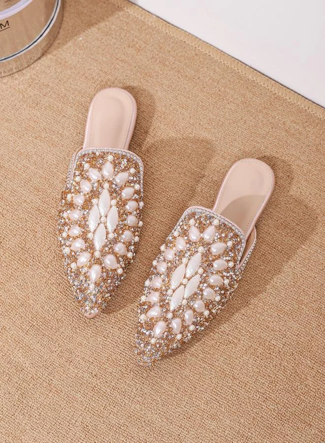 Take Two  Embellished Pointed Toe Slip On Flat Sandals for Women | Best Price UAE