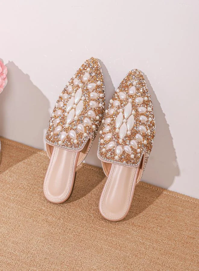 Take Two  Embellished Pointed Toe Slip On Flat Sandals for Women | Best Price UAE