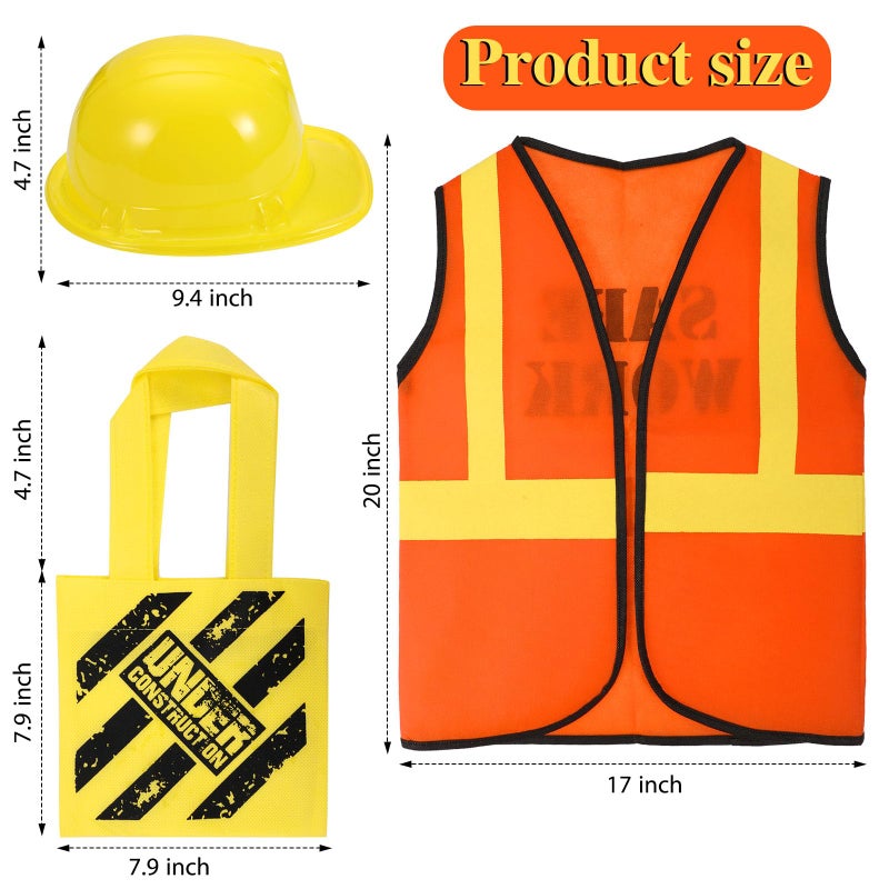 SATINIOR 24 Pcs Construction Dress up Supplies Kids Costume Including Tote Bag Vest Construction Hat for Kids Age 3-8(Yellow, Orange)