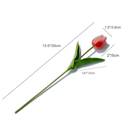 Mandy's Artificial Tulips 20 Stems Coral PU Faux Flowers for Wedding Home Decor 13.5 Inch - Image 2