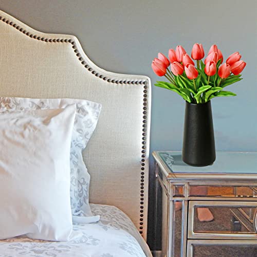 Mandy's Artificial Tulips 20 Stems Coral PU Faux Flowers for Wedding Home Decor 13.5 Inch - Image 4