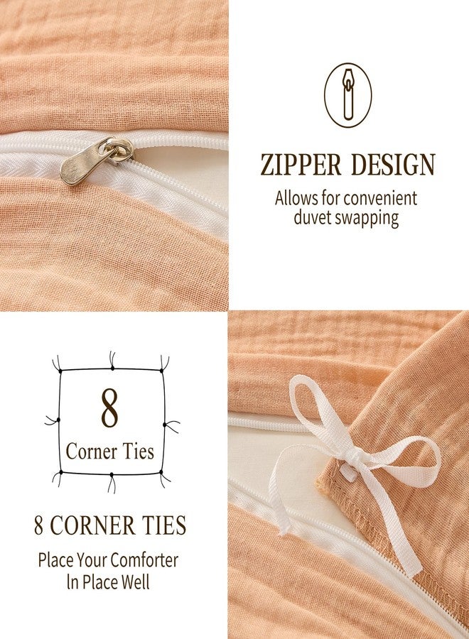 MEISHANG Muslin Duvet Cover Queen Size - 100% Organic Cotton, Soft Textured Gauze Weave Comforter Cover for Breathable All-Season with Zipper Closure - 3 Piece Set (Queen, Cameo Rose) - Image 5
