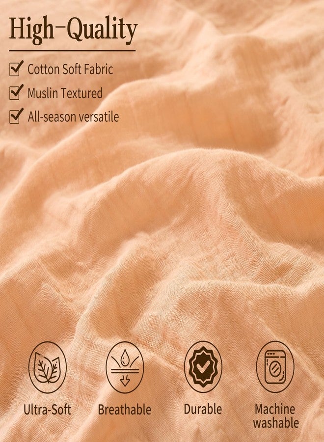 MEISHANG Muslin Duvet Cover Queen Size - 100% Organic Cotton, Soft Textured Gauze Weave Comforter Cover for Breathable All-Season with Zipper Closure - 3 Piece Set (Queen, Cameo Rose) - Image 4