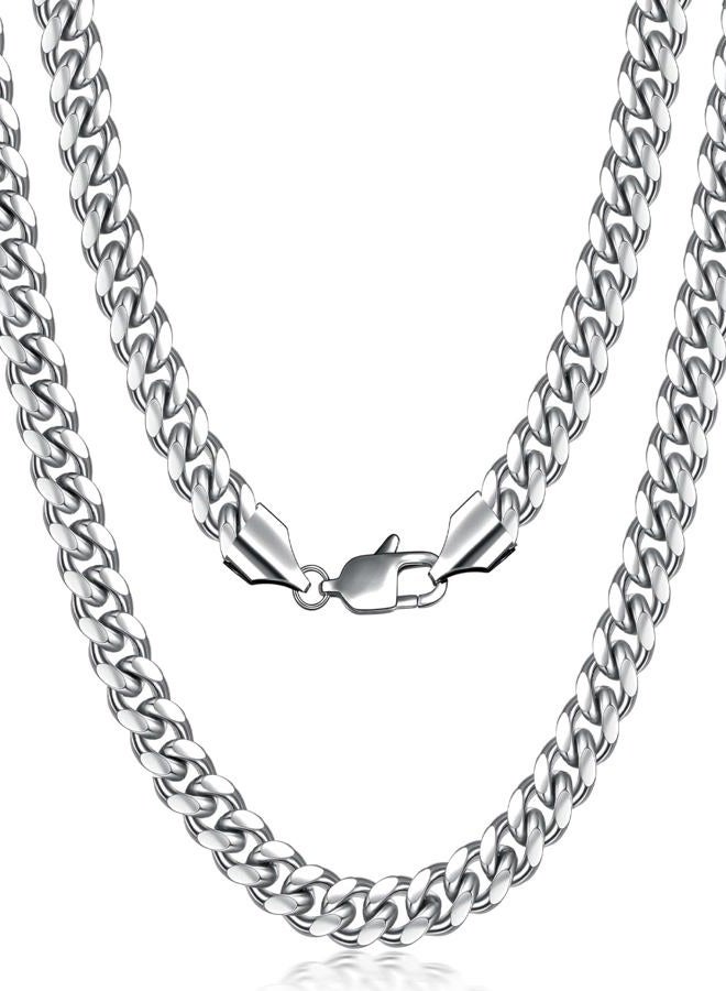 Fiusem Silver Tone Cuban Link Chain for Men, 4mm Mens Chain Necklaces, Miami Cuban Chain Necklace for Men Women and Boys, Stainless Steel, high polish - Image 1