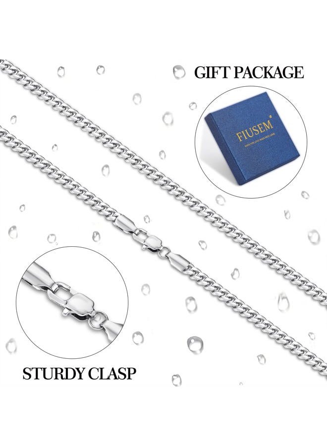 Fiusem Silver Tone Cuban Link Chain for Men, 4mm Mens Chain Necklaces, Miami Cuban Chain Necklace for Men Women and Boys, Stainless Steel, high polish - Image 5