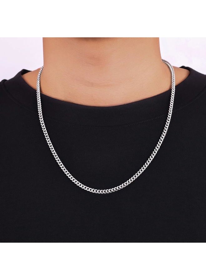 Fiusem Silver Tone Cuban Link Chain for Men, 4mm Mens Chain Necklaces, Miami Cuban Chain Necklace for Men Women and Boys, Stainless Steel, high polish - Image 3