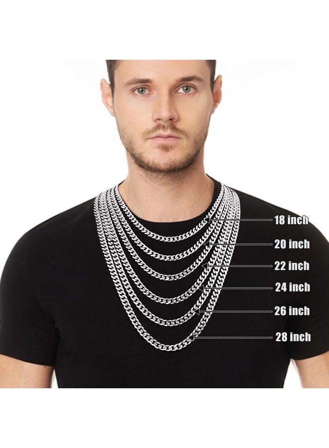 Fiusem Silver Tone Cuban Link Chain for Men, 4mm Mens Chain Necklaces, Miami Cuban Chain Necklace for Men Women and Boys, Stainless Steel, high polish - Image 2
