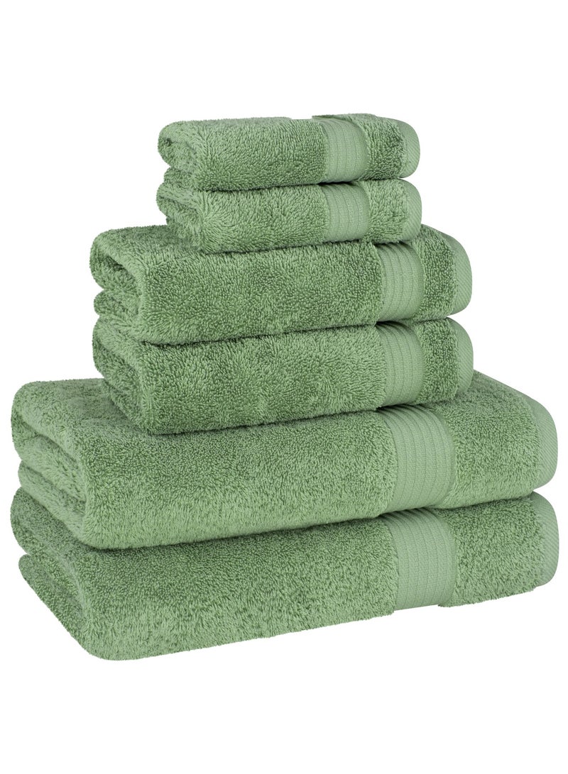 Safi Plus Towel Set Luxury Hotel Quality 500 GSM Genuine Combed Cotton, Super Soft & Absorbent Family Bath Towels 6 Piece Set -  2 Bath Towels, 2 Hand Towels, 2 Washcloths - Sage Green - Image 5