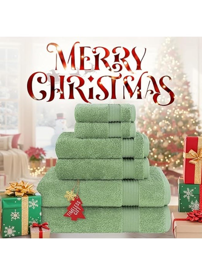 Safi Plus Towel Set Luxury Hotel Quality 500 GSM Genuine Combed Cotton, Super Soft & Absorbent Family Bath Towels 6 Piece Set -  2 Bath Towels, 2 Hand Towels, 2 Washcloths - Sage Green - Image 1