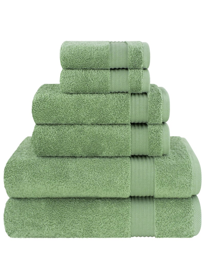 Safi Plus Towel Set Luxury Hotel Quality 500 GSM Genuine Combed Cotton, Super Soft & Absorbent Family Bath Towels 6 Piece Set -  2 Bath Towels, 2 Hand Towels, 2 Washcloths - Sage Green - Image 2
