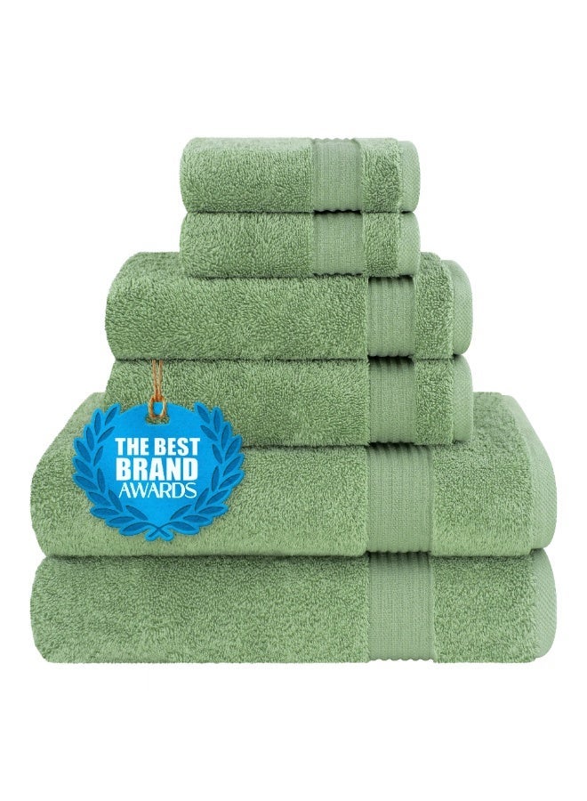 Safi Plus Towel Set Luxury Hotel Quality 500 GSM Genuine Combed Cotton, Super Soft & Absorbent Family Bath Towels 6 Piece Set - 2 Bath Towels, 2 Hand Towels, 2 Washcloths - Sage Green