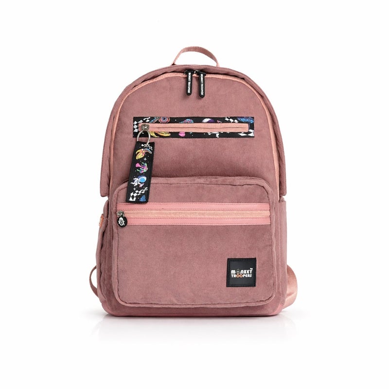 Monkey Troopers Coze Space Laptop Backpack for Men & Women, Premium Suede & PU Travel Backpack with Padded Laptop Sleeve, Organizer Pockets, Luggage Strap, College School Work Backpack, Peach - Image 1