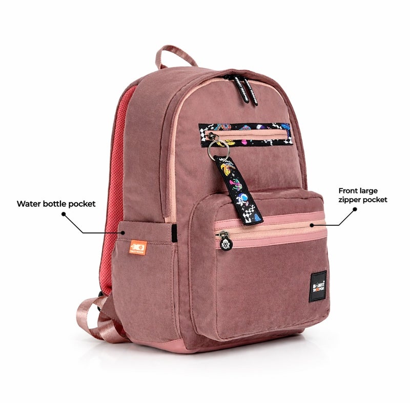 Monkey Troopers Coze Space Laptop Backpack for Men & Women, Premium Suede & PU Travel Backpack with Padded Laptop Sleeve, Organizer Pockets, Luggage Strap, College School Work Backpack, Peach - Image 2