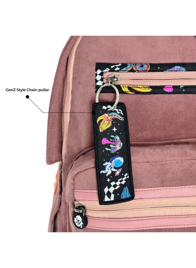 Monkey Troopers Coze Space Laptop Backpack for Men & Women, Premium Suede & PU Travel Backpack with Padded Laptop Sleeve, Organizer Pockets, Luggage Strap, College School Work Backpack, Peach - Image 3