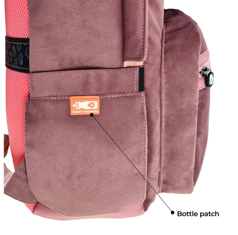 Monkey Troopers Coze Space Laptop Backpack for Men & Women, Premium Suede & PU Travel Backpack with Padded Laptop Sleeve, Organizer Pockets, Luggage Strap, College School Work Backpack, Peach - Image 5
