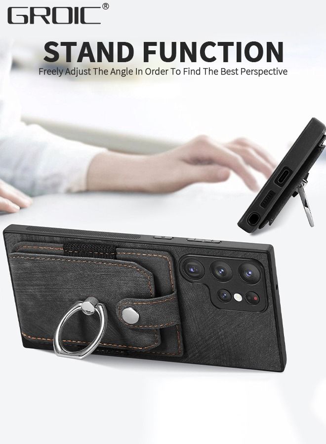 GROIC حافظة لهاتف سامسونج جالاكسي S23 الترا مع حامل للبطاقات، حامل حلقي يدور 360 درجة، فتحات للبطاقات، غطاء هاتف، مسند هاتف متين مقاوم للصدمات لهاتف جالاكسي S23 الترا 6.8 بوصة - Image 2