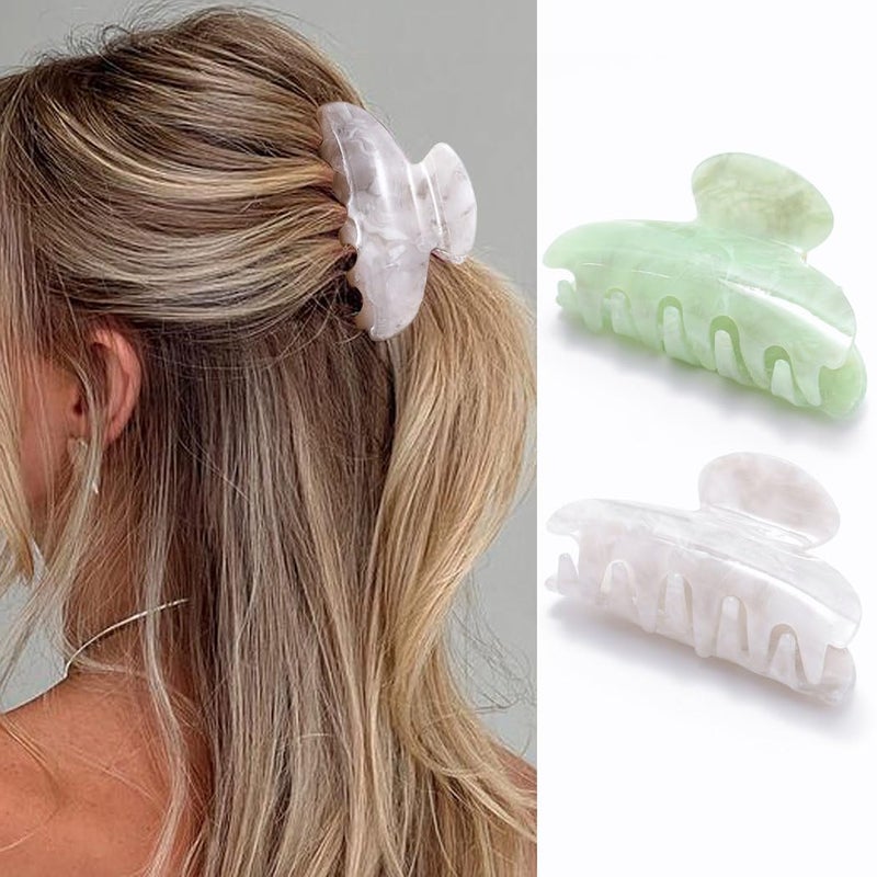 CAKURE Hair Clip Claws White Acrylic Hair Claw Clamps Nonslip Meidum Hair Catch Barrettes Hair Accessories for Women and Girls Pack of 2