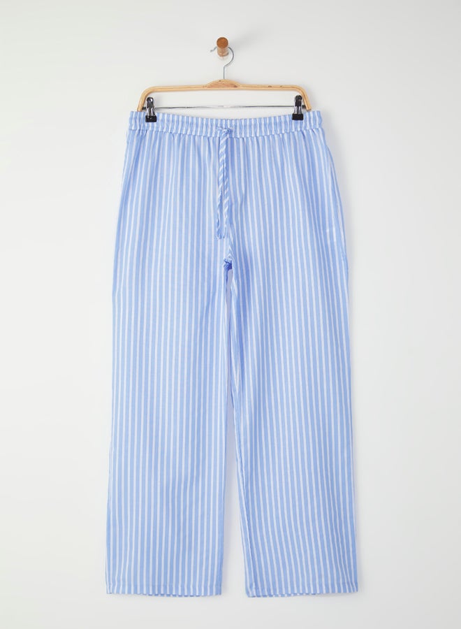 trendyol Blue Wide Fit Striped Woven Trousers Pajama Bottoms - Image 4