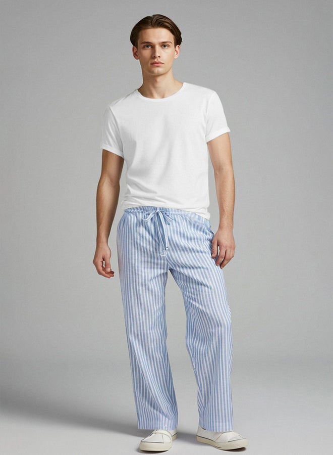 trendyol Blue Wide Fit Striped Woven Trousers Pajama Bottoms - Image 1