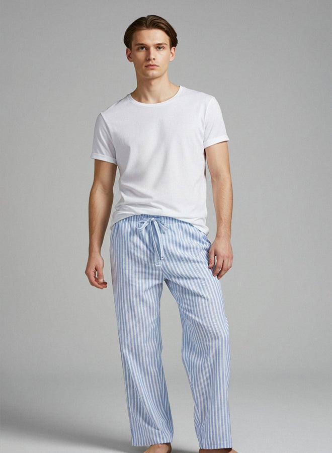 trendyol Blue Wide Fit Striped Woven Trousers Pajama Bottoms - Image 3