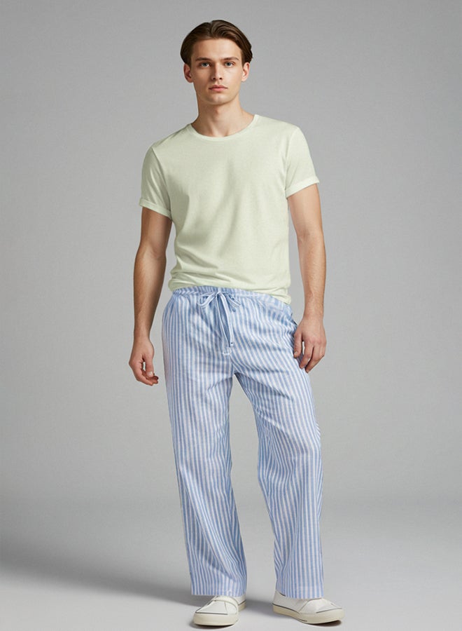 trendyol Blue Wide Fit Striped Woven Trousers Pajama Bottoms - Image 2