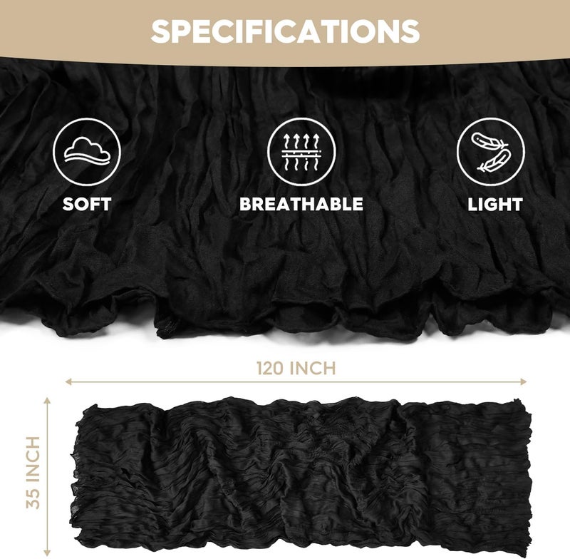 Artoid Mode Boho Black Gauze Wedding Cheesecloth Table Runner, 35x120 Inch Seasonal Fabric Kitchen Dining Holiday Table Decor for Home Party - Image 5
