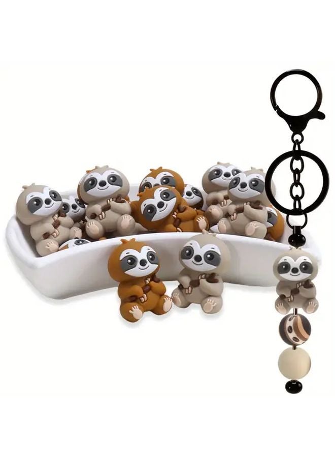 Sloth Gray 5pcs Cute 3D Silicone Beads For Bracelet Keychain DIY Friendship Craft - Image 2
