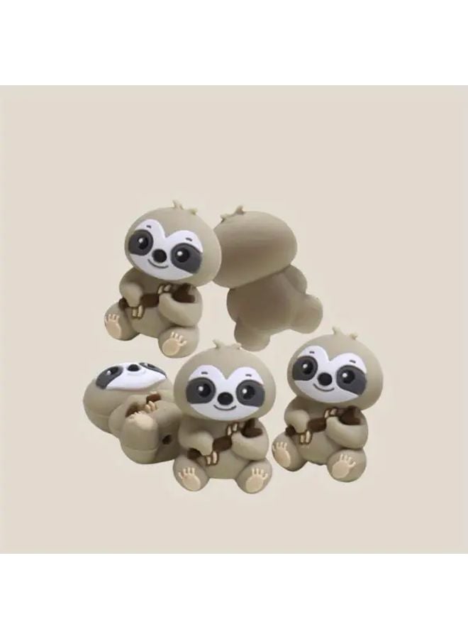 Sloth Gray 5pcs Cute 3D Silicone Beads For Bracelet Keychain DIY Friendship Craft - Image 1