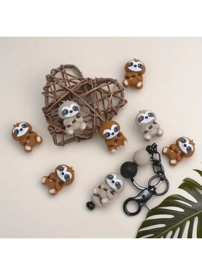 Sloth Gray 5pcs Cute 3D Silicone Beads For Bracelet Keychain DIY Friendship Craft - Image 3