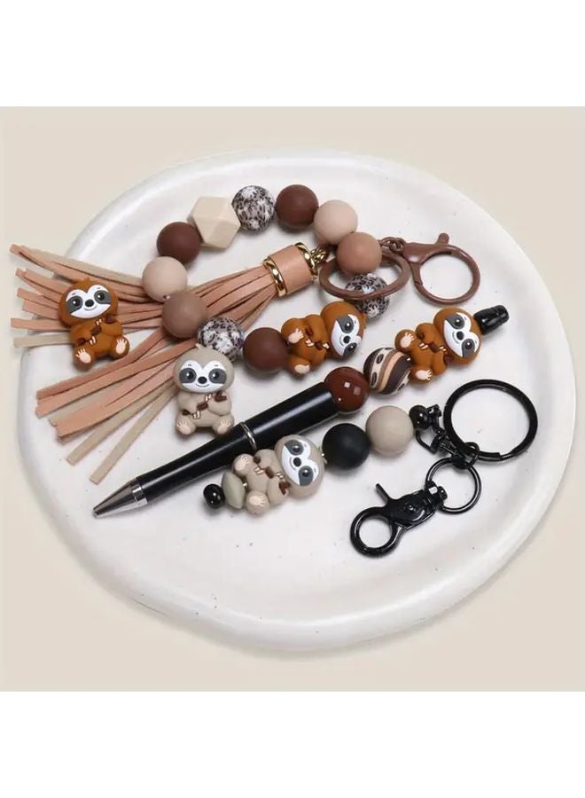 Sloth Gray 5pcs Cute 3D Silicone Beads For Bracelet Keychain DIY Friendship Craft - Image 4