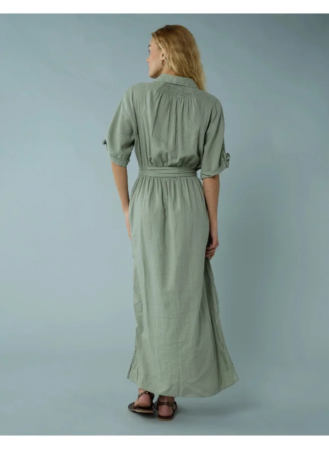 American Eagle AE Short-Sleeve Midi Shirt Dress