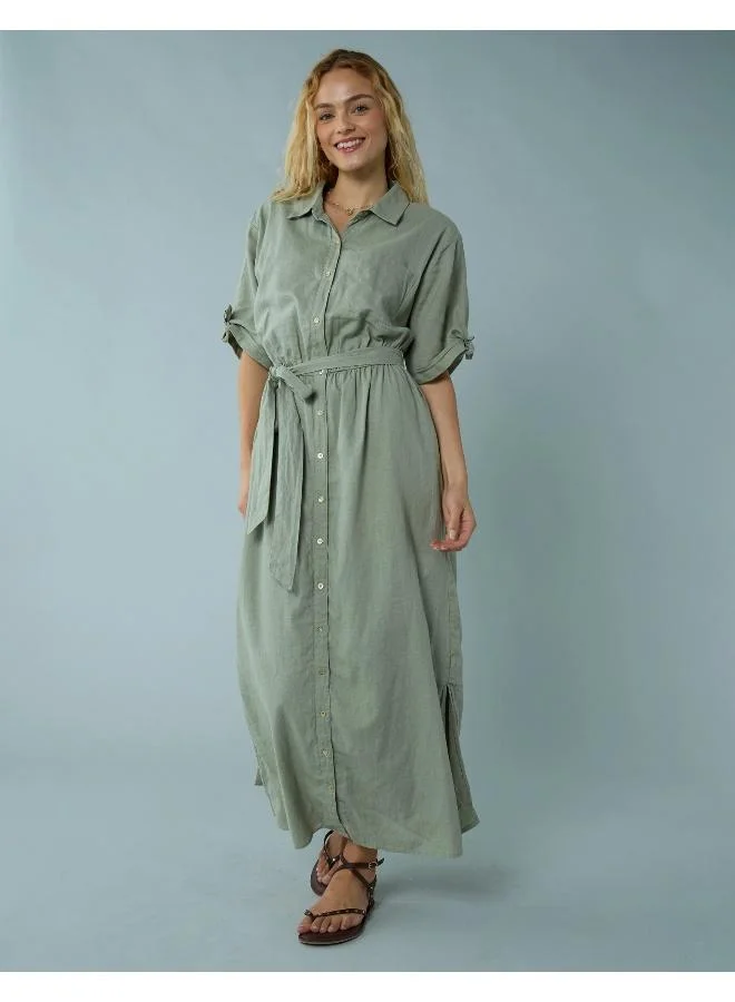امريكان ايجل AE Short-Sleeve Midi Shirt Dress