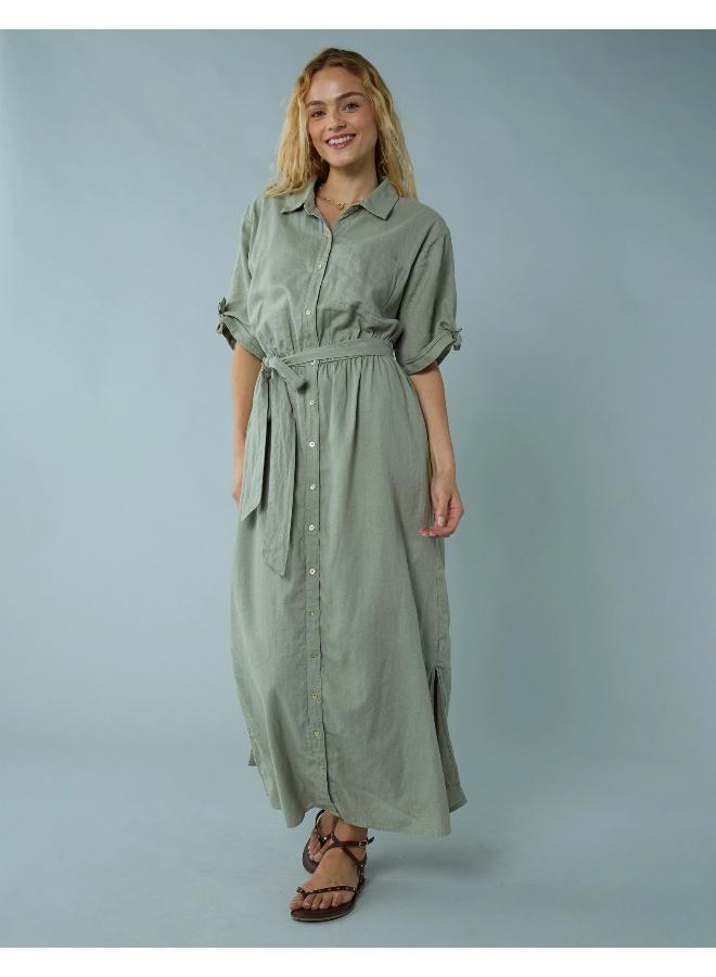 American Eagle AE Short-Sleeve Midi Shirt Dress  - Image 1
