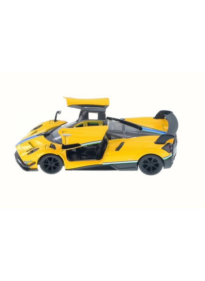 Kinsmart 2016 Pagani Huayra Bc Yellow W/Race Strips 5" 138 Scale Die Cast Model Toy Car W/Pullback Action  - Image 3